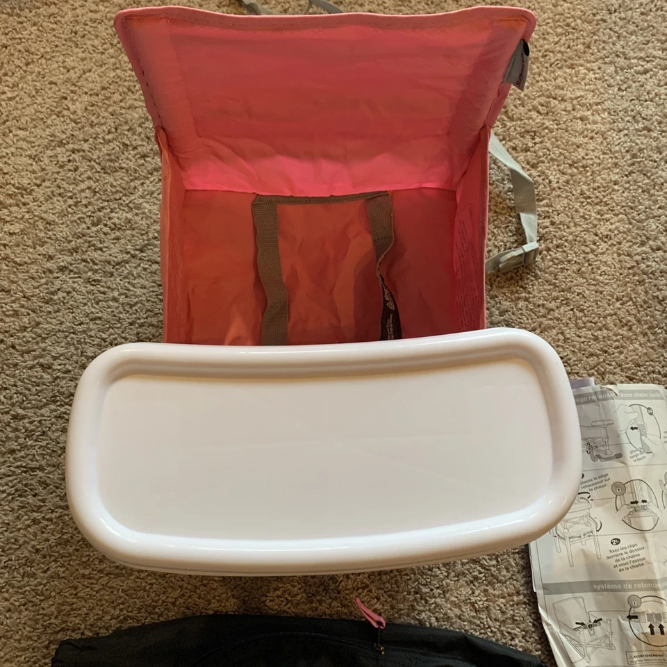 Silla de comedor portátil plegable POP & SIT de verano para niños pequeños con cinturón y bolsa rosa Foto 2 de 4