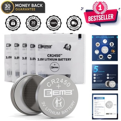 5  CR2450 Lithium Coin Cell Batteries - Eco-Safe with 650mAh Capacity