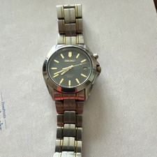 Seiko Kinetic men’s  28mm Black Dial Date Steel Bracelet 5M62-0AV0 Box 