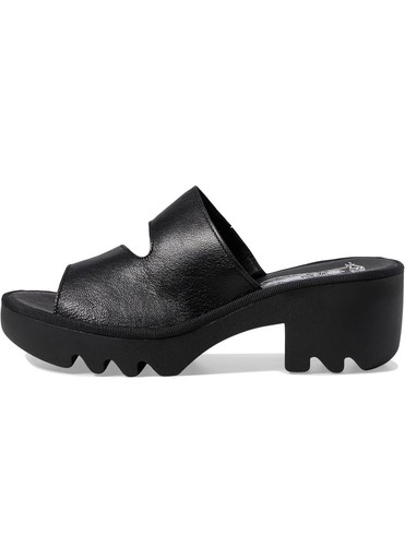 Preciosa sandalia de cuña Fly London Tech493fly para mujer negra UK7 BNiB PVP £85