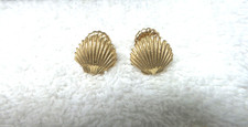 14k Yellow Gold Textured Scallop Seashell Earrings