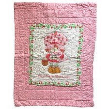 Vintage Strawberry Shortcake Quilted Blanket 31  x40  Pink Polka Dot Baby Throw