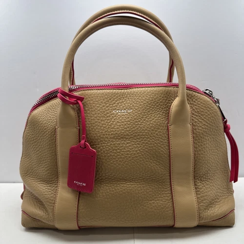 Borsa a mano Coach Bleecker Preston in pelle di ciottoli borsa rosa marrone usata in ottime condizioni