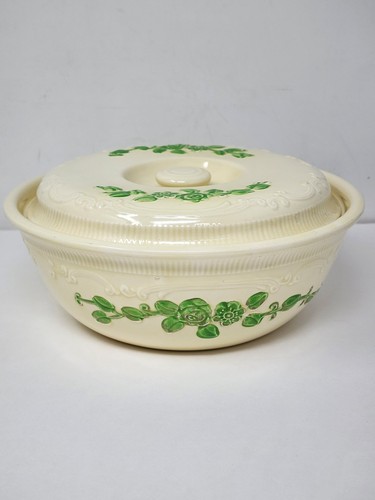 Homer Laughlin Oven Serve Covered Casserole & Round Plate Green Flowers China - Picture 2 of 19