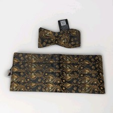 HISDERN Men's Cummerbund Bow Tie Set Paisley Floral Formal Self Tie Bowtie NWT