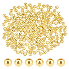 PH PandaHall 400pcs 4mm Smooth Gold Beads 18K Plated Brass 4mm, gold