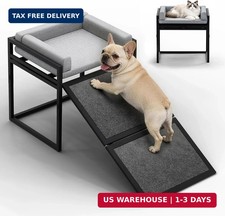 Dog Chair with Foldable Ramp,Seat Extra Wide Mate,Puppy Step Perch Grey