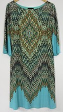 Cynthia Rowley Geometric Print Lined Shift Dress UK 14 Turquoise Multicolour