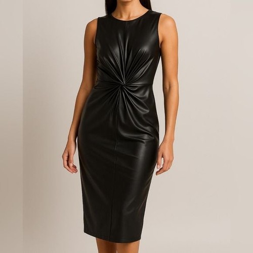 Express Chic Black Gathered Midi Dress