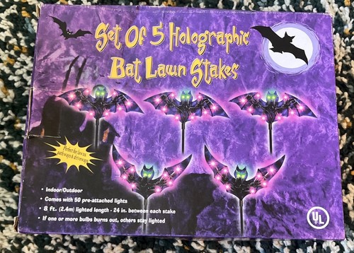 Vintage Halloween Deko 5er Set Halographische Fledermaus Rasen Pfähle