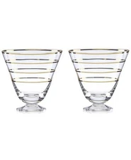 Set of 2 ~ KATE SPADE ~ MELROSE AVENUE ~ Gold Stripe COCKTAIL Glasses NIB