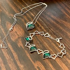Leafael Infinity Heart Necklace  Bracelet, emerald color crystal, silver plated