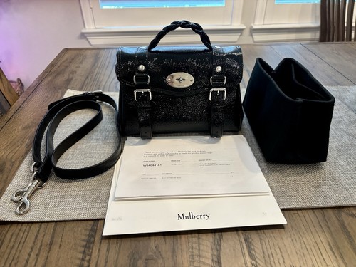 New Special Edition Authentic Mulberry Mini Alexa Black Patent Handbag