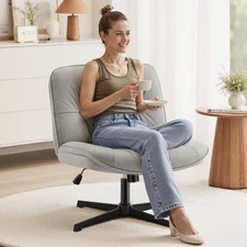 Criss Cross Chair Without Wheels, Cross Legged Office Chair, Armless Wide Van...