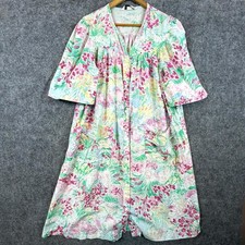 Vintage Models Robe House Coat Dress Womens Pastel Floral Grandma Snap Front