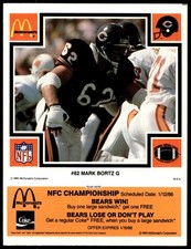 1985 McDonald's Chicago Bears Mark Bortz Orange Tab 