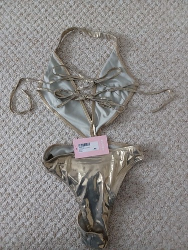 MISSY EMPIRE Luna Bronze Metallic Cut Out Swimsuit UK 6 - Picture 21 of 22