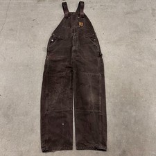 Carhartt Sandstone Duck Bib Overalls Men 40x30 Brown Cotton Double Knee Workwear