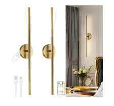 Wireless Battery Operated Wall Sconces with Remote, Gold Rechargeable Led Wall L