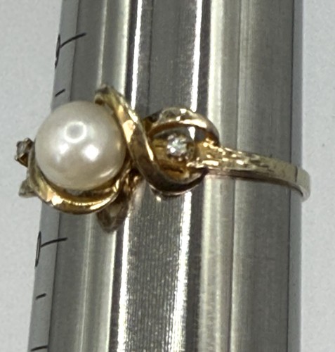 Anillo vintage de plata esterlina con detalles de diamantes y perlas Vermeil talla 9,75 - Imagen 7 de 8