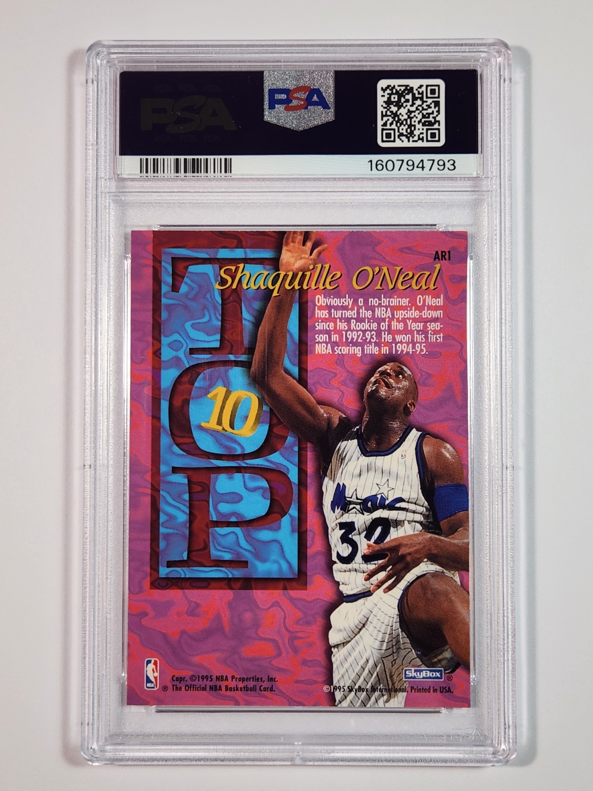 1995-96 HOOPS TOP TEN SHAQUILLE O'NEAL #AR1 PSA 9 NICE! view 2
