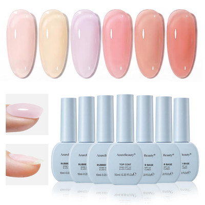 10Ml 6 Color Rubber Base Gel Polish with Top Coat Set, Builder Gel for Thin Weak