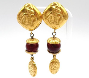 Authentic Vintage CHANEL Red Gripoix Mademoiselle Dangle Earrings Gold Plated 3.0 inches