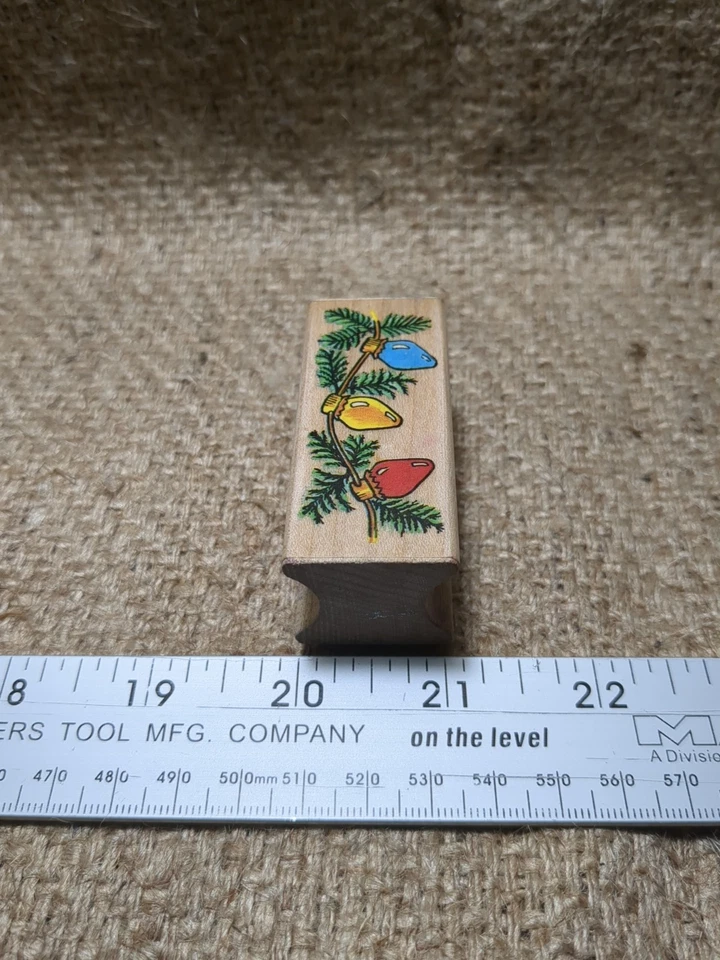 Sello de goma montado en madera luces navideñas 643e 1990 medios nocturnos artesanía vintage Foto 4 de 4