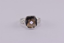 Sterling Silver Checkerboard Smoky Quartz Raised Bezel Band Ring 925 Sz: 9