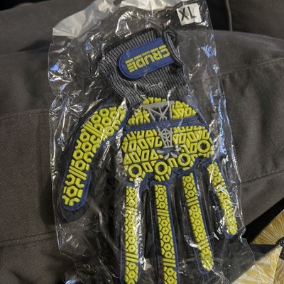 CRUDE HANDS XL Industrial Work Gloves, Protective, Padded, Black and Yellow