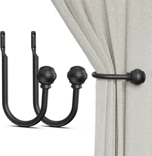 Curtain Holdbacks Black 2pcs, Curtain Tiebacks Wall Mounted Curtain Hooks Holder