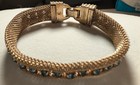 Sarah Coventry Gold-Tone Mesh/Blue Rhinestone Bracelet.  6" Long. X  .50" Wide  — photo 1