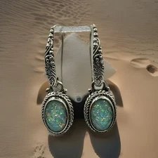 Artisan Of Bali Sarda Lab Created Opal Doublet Dangle Earrings Sterling Silver