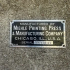 Vintage Miehle Printing Press Name Plate Plaque Tin