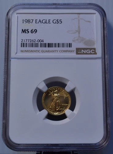 1987 $5 AMERICAN EAGLE NGC MS69 1/10 OZ GOLD UNCIRCULATED UNITED STATES COIN