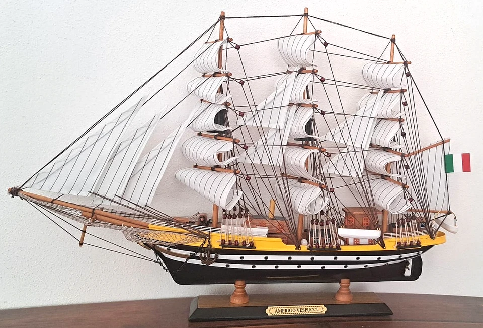 AMERIGO VESPUCCI VELIERO LEGNO Lft. 65 Cm NAVE SCUOLA MARINA MILITARE ITALIANA - Immagine 2 di 4