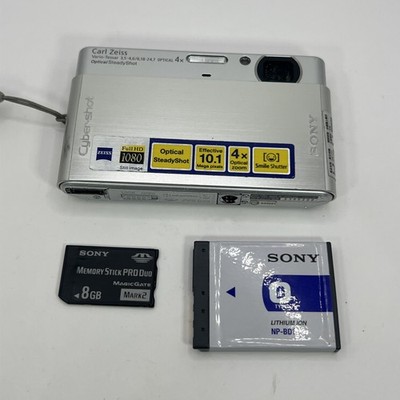 Sony Cybershot DSC-T77 10.1MP Digital Camera Silver 8gb Battery No Charger