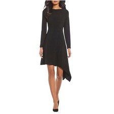 Adrianna Papell Dress Women 4 Black Long Sleeve Asymmetric Hem Mini Cocktail LBD