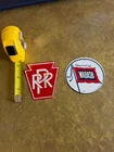 Lot of 2 VINTAGE 1950s TIN MINI RAILROAD ADVERTISING SIGNS TRAIN POST CEREAL