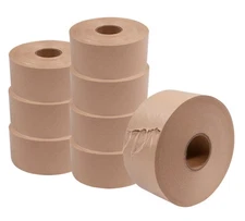 8 Rolls 2.75"x450' Water Activated Tape - Reinforced Kraft Paper Gummed Tape