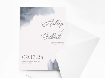Personalisierte Hochzeitseinladungen Dusty Blue mit Umschlägen