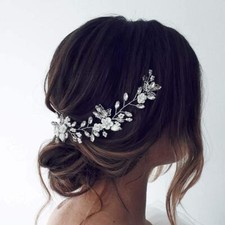 Bride Flower Wedding Hair Vine Pearls Bridal Hair Piece Crystal Hair Accessor...