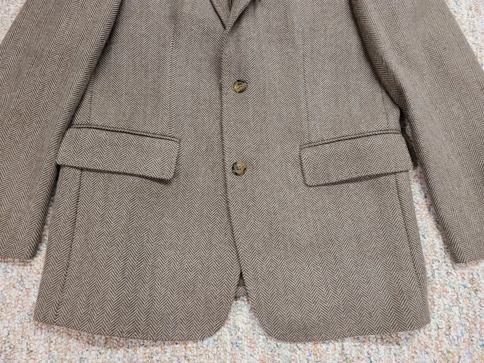 J Crew Jacket Mens Medium Brown Wool Harringbone Tweed Blazer Sports Coat Preppy - Image 3 of 4