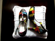 Latex Patent Patched Leather Mid Straps High Heels Shoes By SPOT On Reg. 40.00