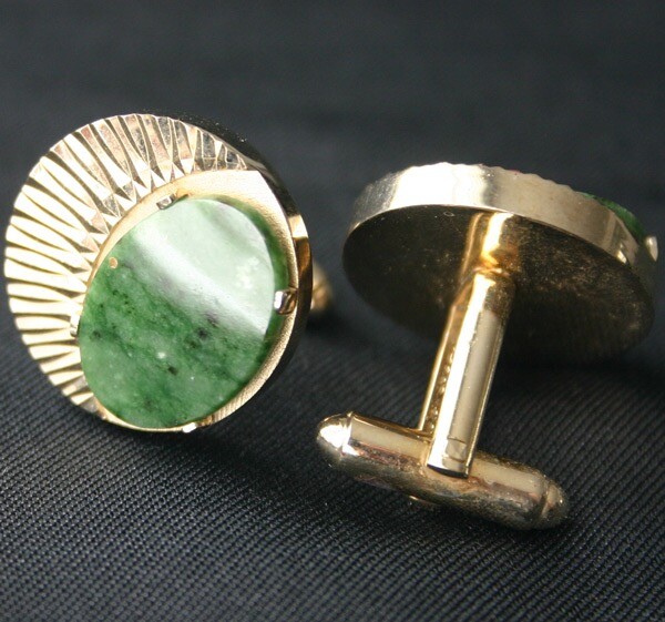 Vintage DANTE Serpentine Round Gold Tone Cufflinks 19… Gem