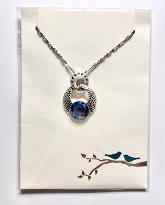 Lia Sophia Kiam Family  Caleigh  Matte Silver Tone & Blue Crystal Stone Necklace