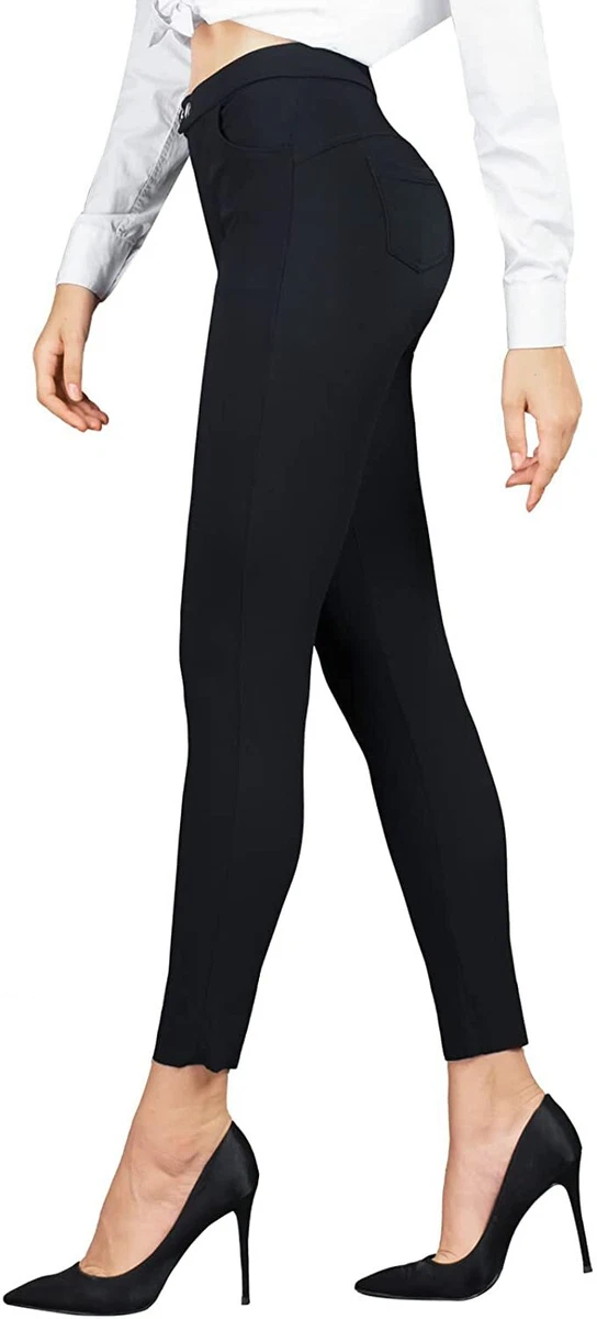 Elastic High Waisted Dress Pants for Women Business Casual Work Pants with  Pockets Classic Pull on Slacks for Office