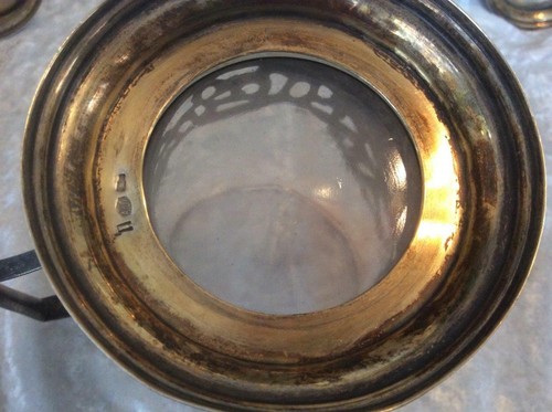 Three Antique Russian Silver Tea Glass Holders & Glass Inserts, Sterling - Picture 7 of 8