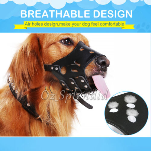 Adjustable Leather Pet Dog Mask Mouth Muzzle Anti Barking Bite Stop Chewing - Picture 4 of 18