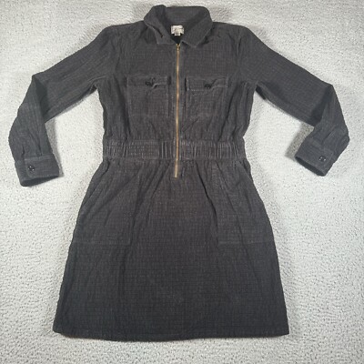 J Crew Corduroy Dress Women’s Size Cinched Waist Dark Gray Front Zip  Cotton